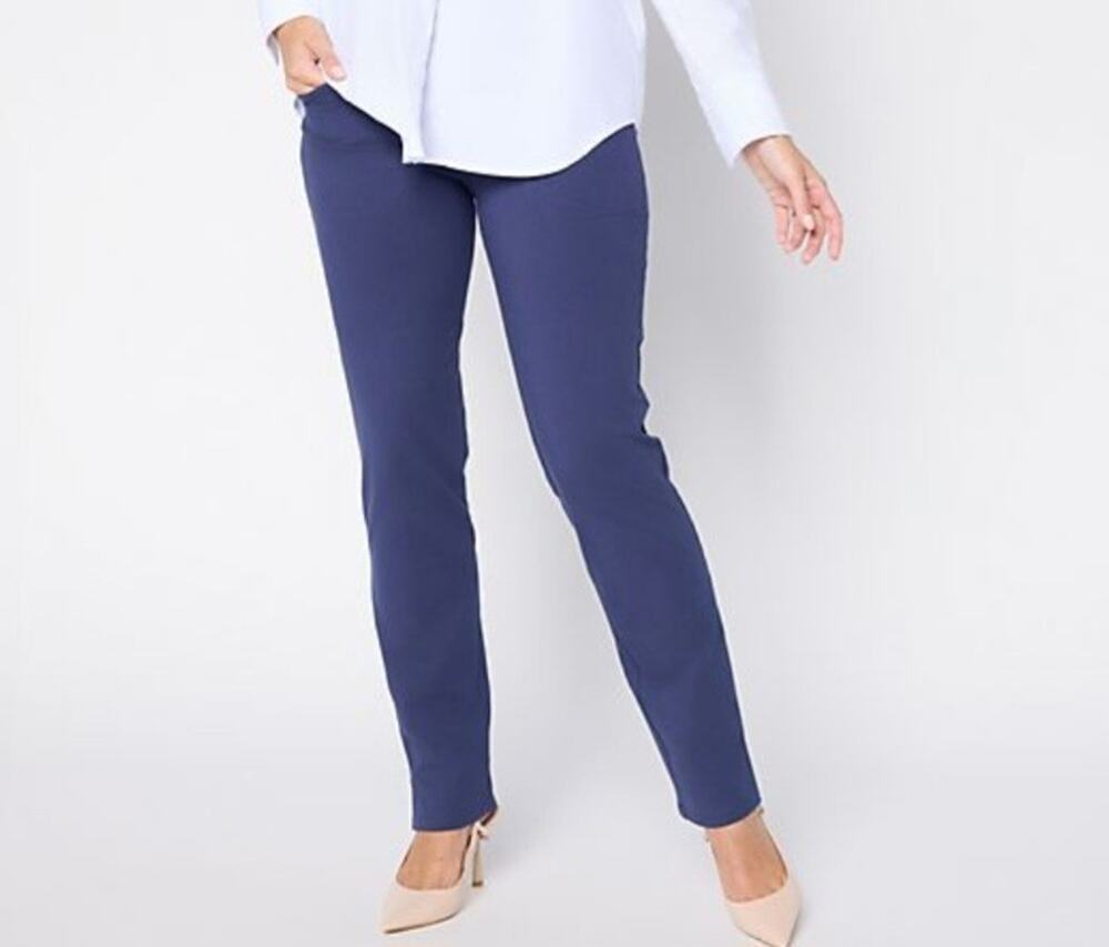 Women With Control Size Large Navy 86/14 Straight Leg Pant A711378 EUC